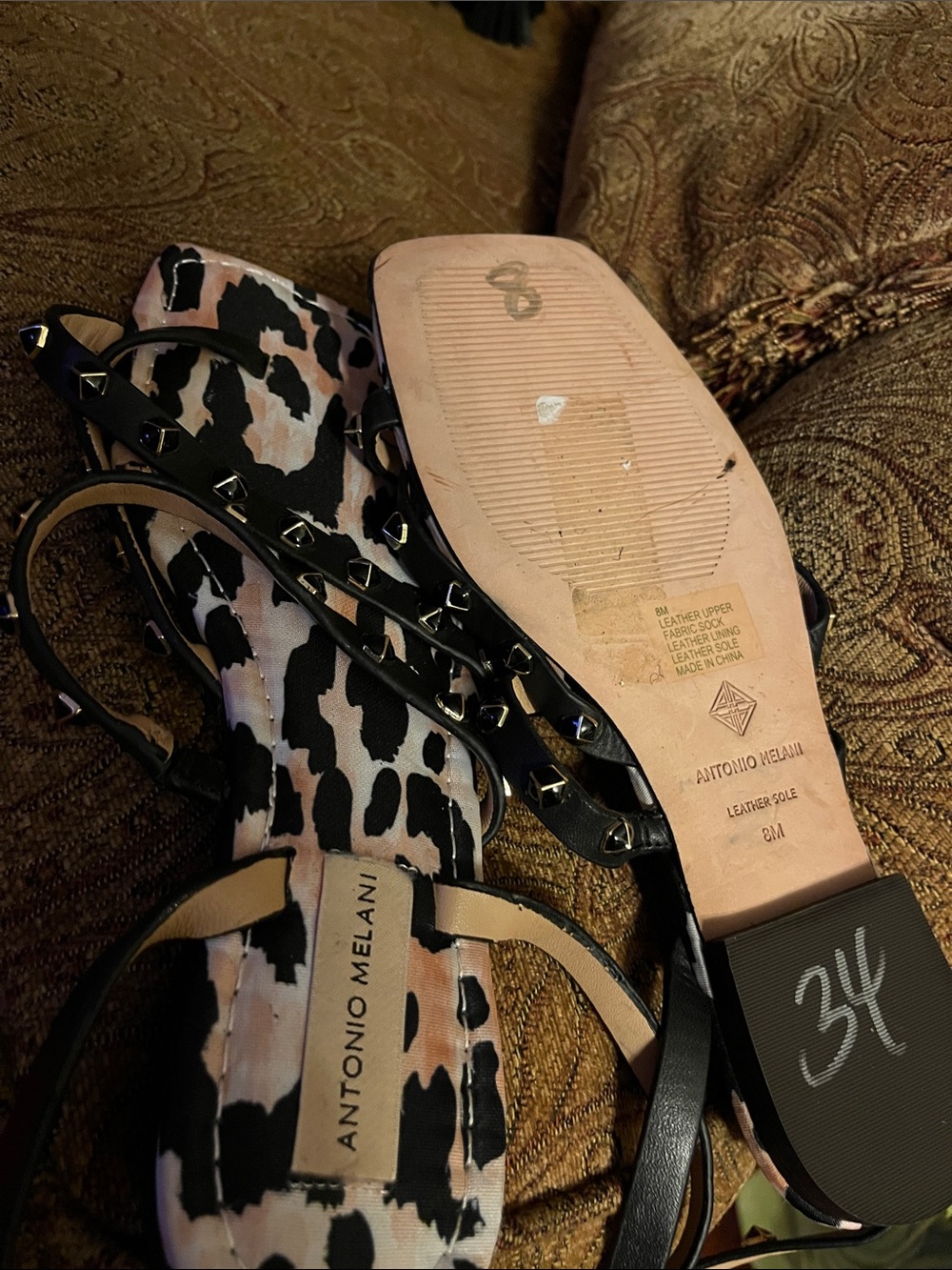 ANTONIO MELANI Black and Pink Leopard Print Strappy Sandals - Picture 4 of 5